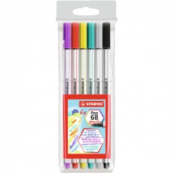 Marker Stabilo 68, varf tip pensula, 6 bucati/set