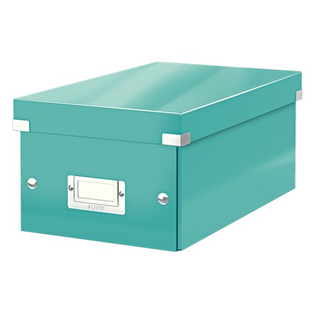 Cutie depozitare Leitz WOW Click & Store, carton laminat, pliabila, cu capac, 20x14x35 cm, turcoaz