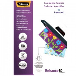 Folie pentru laminare Fellowes, 80 microni, A4, 100 coli/top