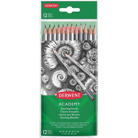 Creioane Grafit 5H-6B DERWENT Academy, blister, 12 buc/set, negru