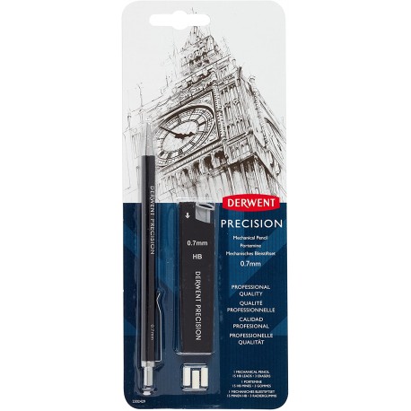 Creion mecanic metalic DERWENT Professional, HB 0.7 mm, rezerve mine si radiere incluse, negru