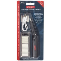 Radiera electrica DERWENT Professional, reincarcabila, cablu USB si 20 de rezerve incluse, negru