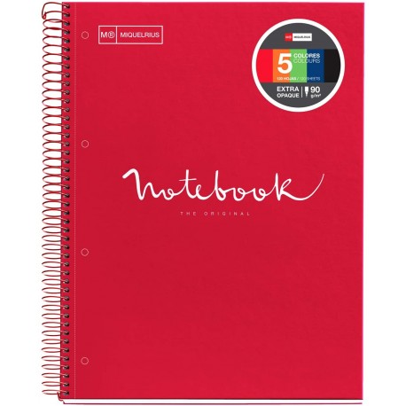 Caiet cu spira, Miquelrius, Emotion, A5, matematica, 120 file, coperta carton dur, rosu