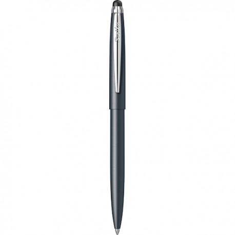 Pix cu mecanism Scrikss Stylus Matt Smoke Grey, gri inchis, touch, vf M, scriere albastra