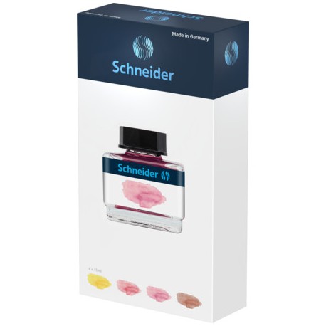 Set cerneala pastel SCHNEIDER, cutie cadou, 4 x 15ml lemon cake, blush, rose, cognac + 1 convertor