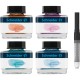 Set cerneala pastel SCHNEIDER, cutie cadou, 4 x 15ml apricot, lilac, bermuda blue, ice blue + 1 convector