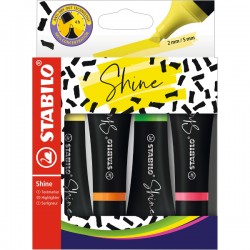 Textmarker Stabilo Shine, varf tesit 2-5 mm, 4 culori/etui carton