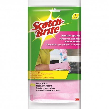 Manusi pentru uz in bucatarie, cu rubber grip, culoare roz, 3M SCOTCH BRITE Kitchen - marime L Manusi pentru uz in bucatarie, cu rubber grip, culoare roz, 3M SCOTCH BRITE Kitchen - marime L
