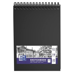 Caiet pentru schite A4, OXFORD Sketchbook, 96 file-100g/mp, coperta carton rigida - negru