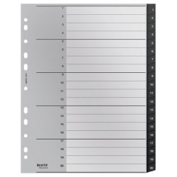 Index LEITZ Recycle, PP cu amprenta CO2 neutra, partial reciclat, reciclabil, A4 MAXI, 1-20, negru