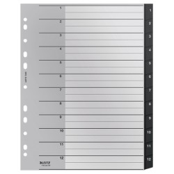Index LEITZ Recycle, PP cu amprenta CO2 neutra, partial reciclat, reciclabil, A4 MAXI, 1-12, negru