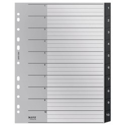 Index LEITZ Recycle, PP cu amprenta CO2 neutra, partial reciclat, reciclabil, A4 MAXI, 1-10, negru
