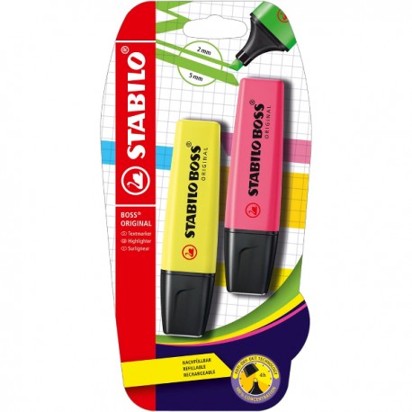 Textmarker Stabilo Boss Original, 2 culori/blister