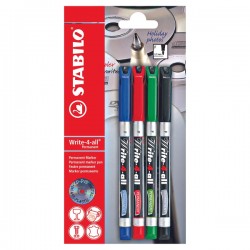 Marker permanent Stabilo Write-4-all, F, 0.7 mm, 4 culori/blister
