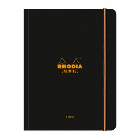 Caiet cu elastic A5+ Rhodia Unlimited, 60 file, dictando, negru