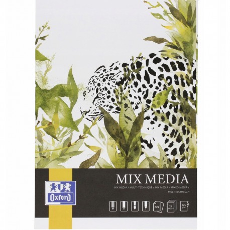 Bloc de desen OXFORD Mixed Media, A4, 25 file - 225g/mp, coperta carton - design leopard