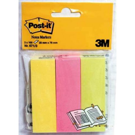 Page marker Post-it, 25 x 76 mm, 3 culori/set, 100 file/culoare