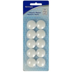 Set 10 magneti Westcott, d25 mm, alb, sustin 4/6 coli