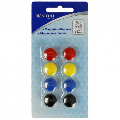 Set 8 magneti Westcott, d15 mm, diverse culori, sustin 3/4 coli