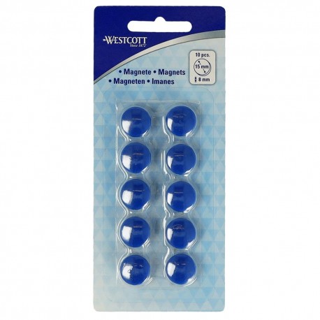 Set 10 magneti Westcott, d15 mm, albastru, sustin 3/4 coli