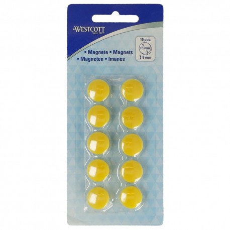 Set 10 magneti Westcott, d15 mm, galben, sustin 3/4 coli