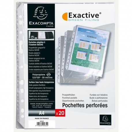File protectie Exacompta Exactive A4, PP, cristal, 55 microni, 20 bucati/set