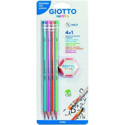 Creion cu mina grafit, 4 buc/set+radiera, GIOTTO