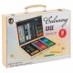 Set pictura Grafix, cutie lemn, 86 de accesorii, 12 acuarele, radiera, ascutitoare, creioane cerate, creioane colorate, markere