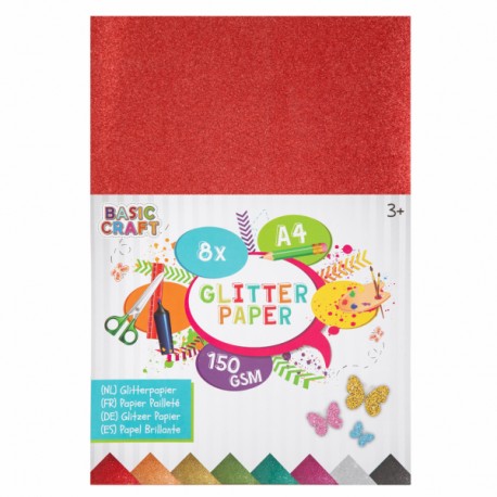 Coli carton cu sclipici, Craft, 8 bucati/set, format A4, 170 g/mp, diverse culori