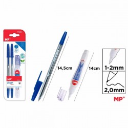 Set 2 pixuri albastre Main Paper, varf 1 mm, creion corector 4 ml, blister