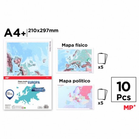 Set harta Europei Main Paper, A4, politica si fizica, contine marile si oceanele, 10 bucati/set Set harta Europei Main Paper, A4, politica si fizica, contine marile si oceanele, 10 bucati/set