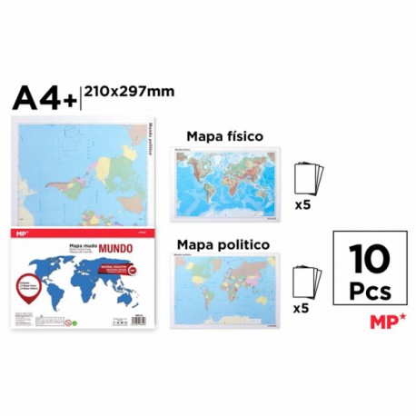 Set harta lumii Main Paper, A4, politica si fizica, contine marile si oceanele, 10 bucati/set Set harta lumii Main Paper, A4, politica si fizica, contine marile si oceanele, 10 bucati/set