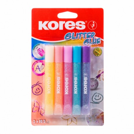 Lipici Kores, culori pastelate cu sclipici, 10 g, 5 culori/blister