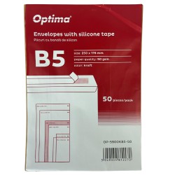 Plic B5 (250x176mm), lipire siliconica, 50 buc/set, Optima - kraft