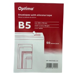 Plic B5 (250x176mm), lipire siliconica, 50 buc/set, Optima - alb