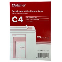 Plic C4 (324x229mm), lipire siliconica, 25 buc/set, Optima - alb