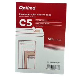 Plic C5 (229x162mm), lipire siliconica, 50 buc/set, Optima - alb