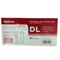 Plic DL (110x220mm), lipire siliconica, 50 buc/set, Optima - alb