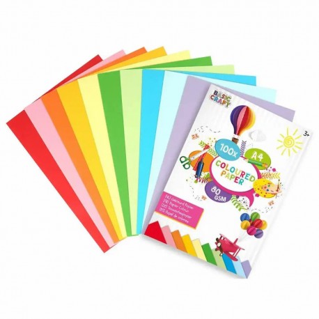 Set 100 bucati hartie colorata Creative Craft, 80 g, 10 culori/set