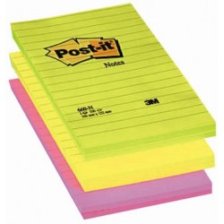 Notite autoadezive liniate Post-it, 102 x 152 mm, 100 file, culori neon: verde, galben, roz