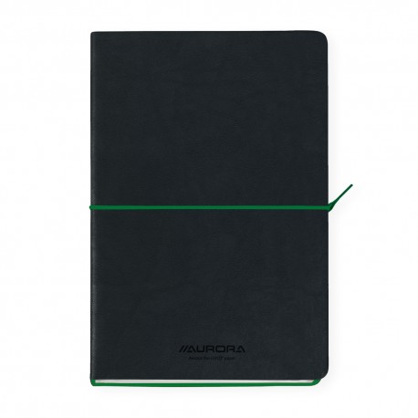 Caiet A5, 192 file-hartie cream FSC80 g/mp, coperta soft-touch negru-verde,AURORA Tesoro - dictando