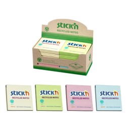 Notes autoadeziv 76 x 76 mm, hartie reciclata, 100 file, 12 buc/cutie, Stick"n – galben pastel