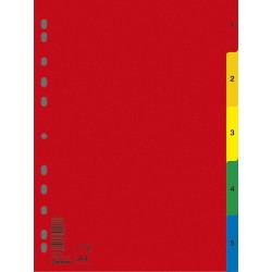 Index plastic color, numeric 1- 5, extra wide, A4+, 120 microni, DONAU