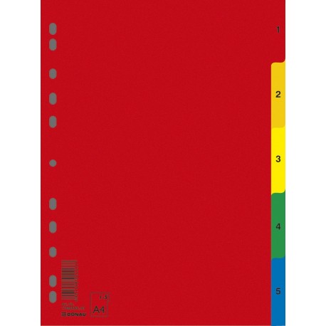 Index plastic color, numeric 1- 5, extra wide, A4+, 120 microni, DONAU