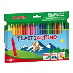 Creioane cerate din plastic, cutie carton, 24 culori/cutie, Plasti ALPINO