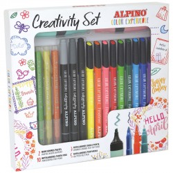 Set ALPINO Creativity, contine:10 linere, 5 markere glitter, 3 carioca 2 capete si 2 markere pastel