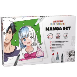 Set ALPINO Manga, contine 12x markere sketch, 2x liner pigment, 12 planse