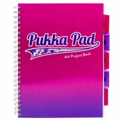 Caiet cu spirala si separatoare Pukka Pad Project Book Fusion, A4, 100 file, matematica, roz