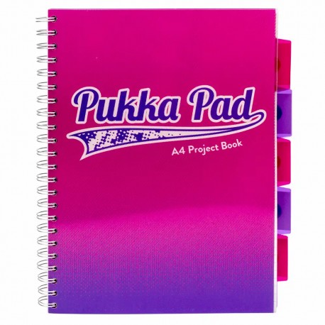 Caiet cu spirala si separatoare Pukka Pad Project Book Fusion, A4, 100 file, matematica, roz