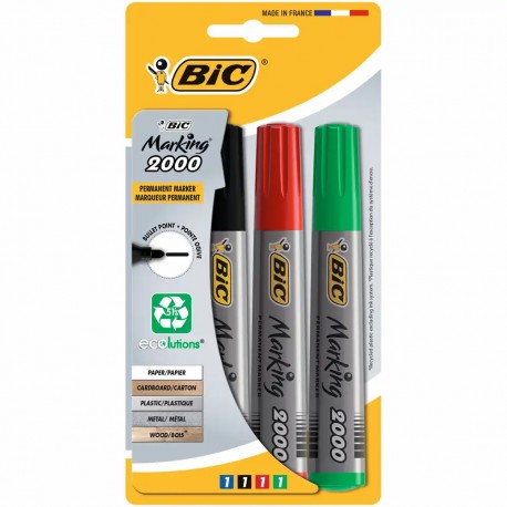 Marker permanent Bic 2000, varf 2-5mm, 4 culori, blister